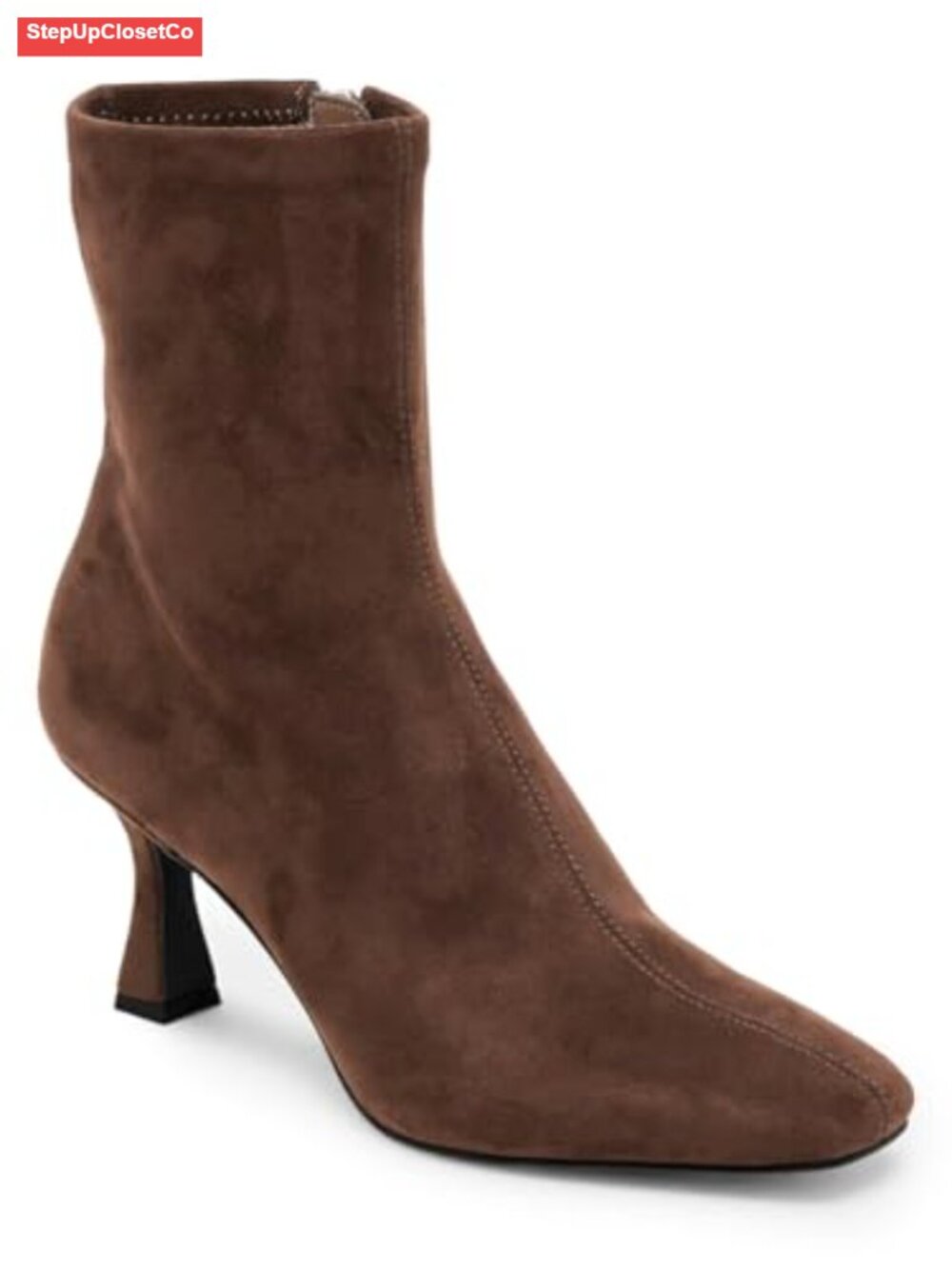 Womens Kitten Heel Ankle Boots Square Toe Side Zipper Faux Suede Booties